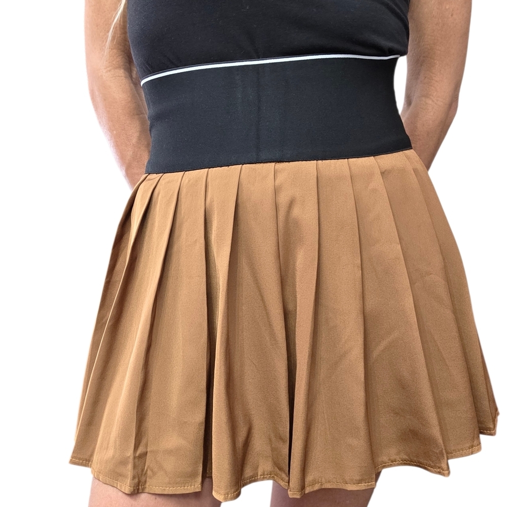 Alexander Wang Pleated Mini Skort Logo Waistband Brown XS S - Picture 3 of 7